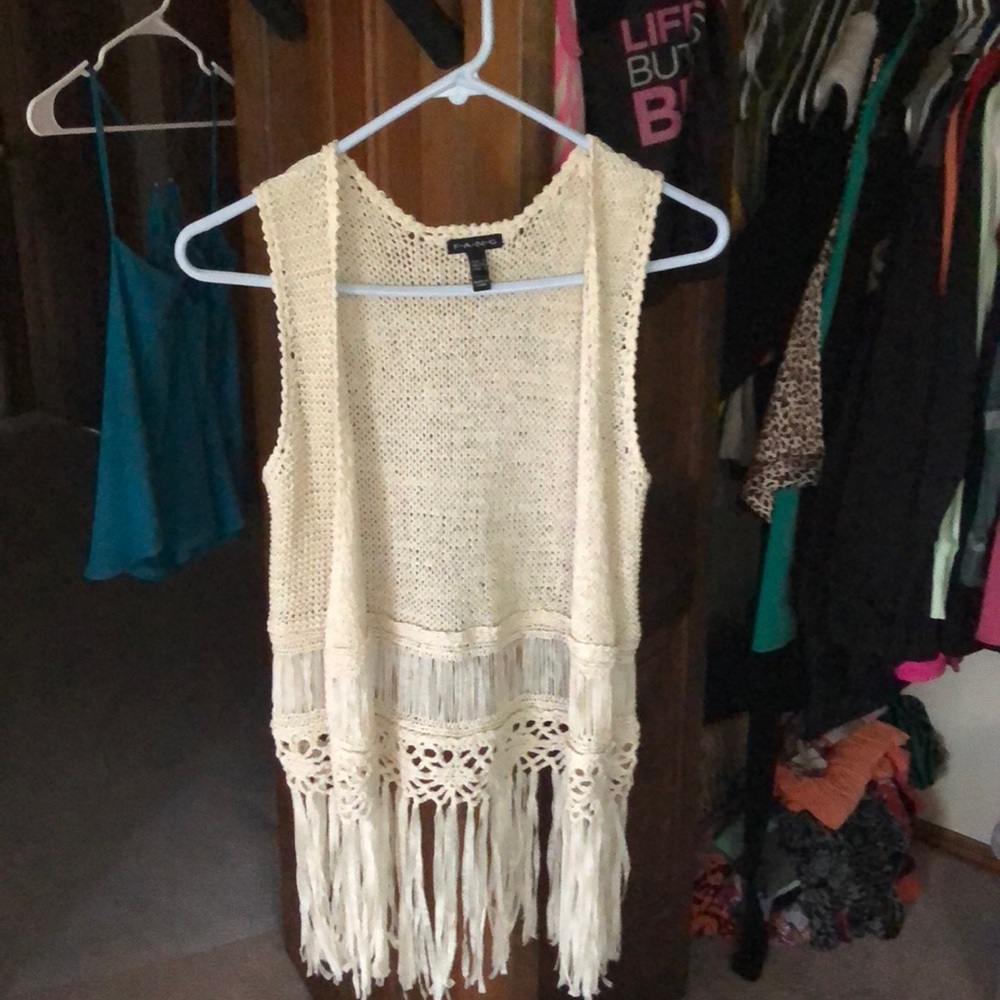 Crochet tank top fringe cardigan